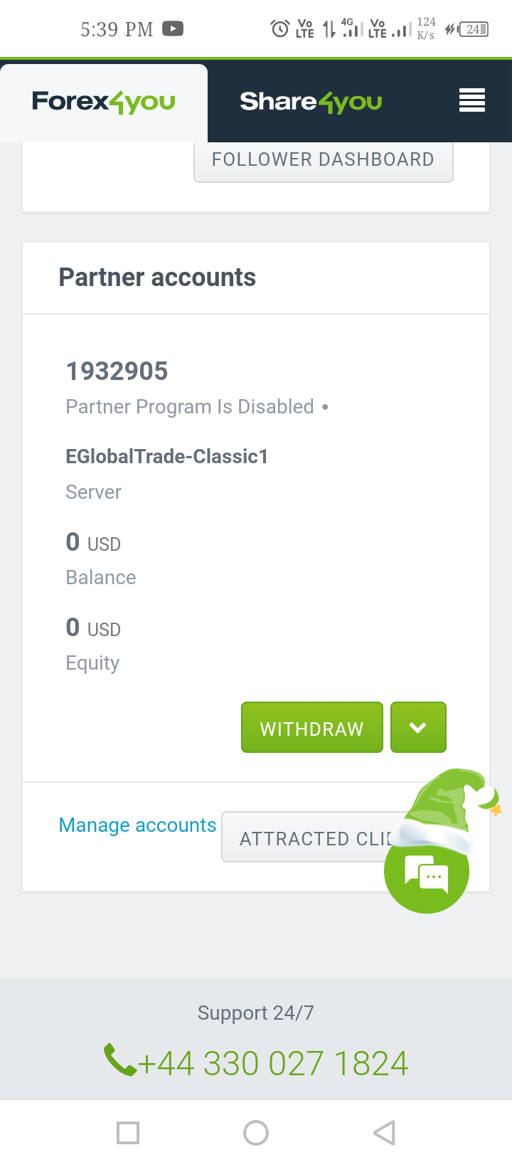 Partner account disable and change speard