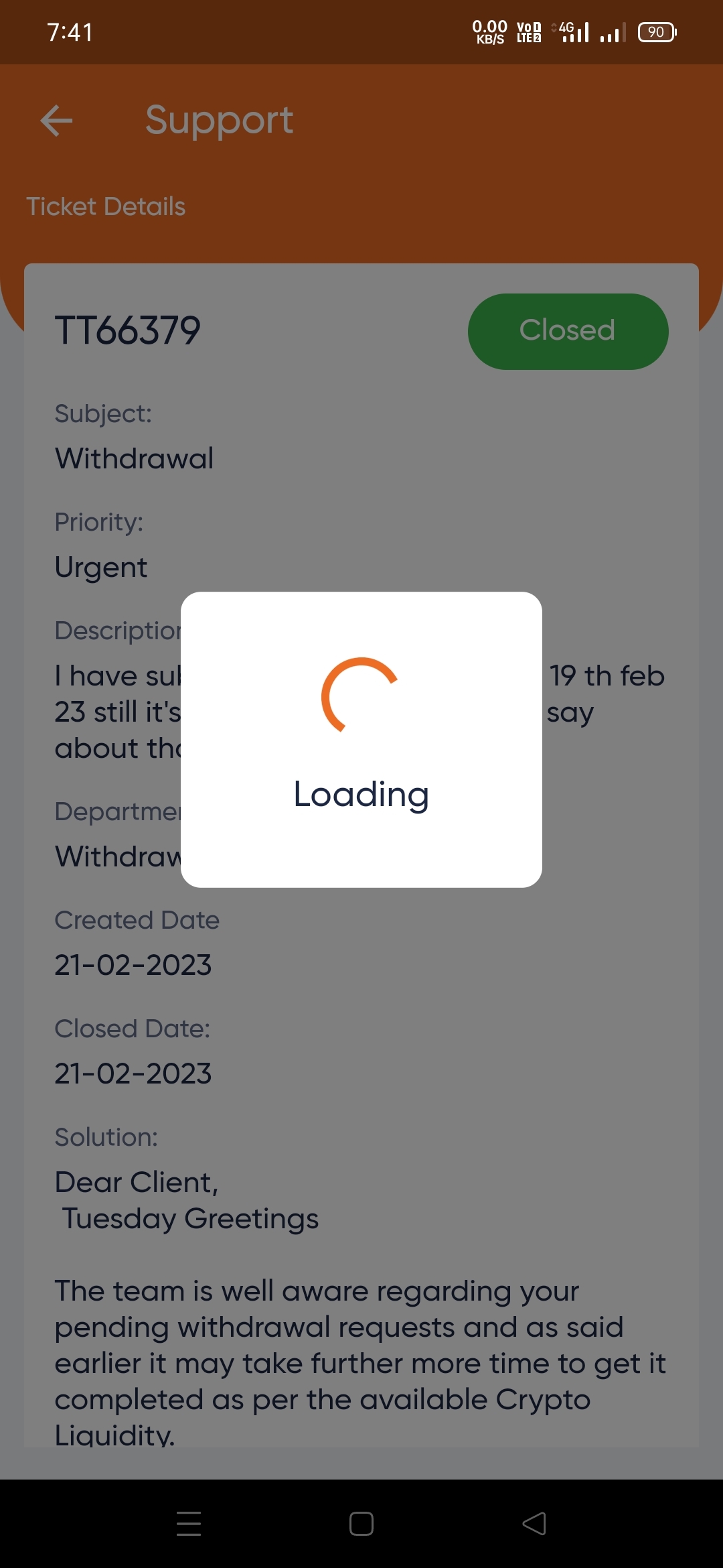 unable to withdrawal