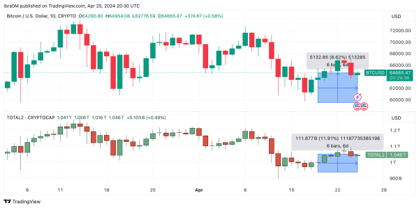 Bitcoin (BTC) price action vs. TOTAL2 (Altcoins) | Source: TradingView