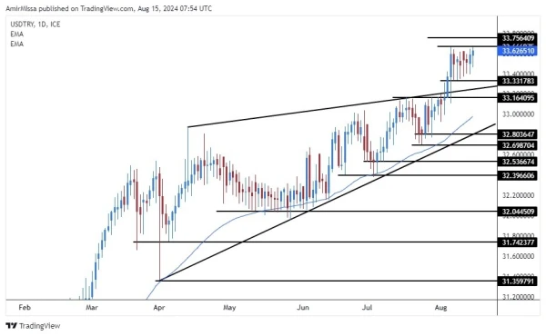 USD/TRY Forecast Today 15/8: Key Resistance Levels (graph)