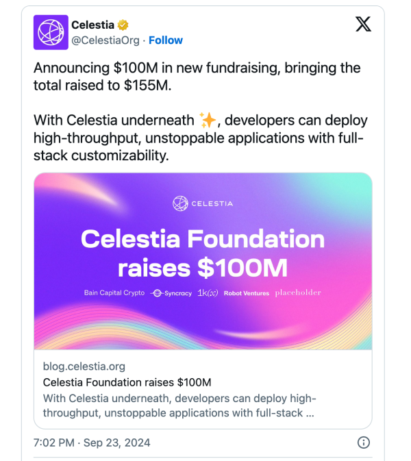 Celestia Foundation Announces $100M Funding Round