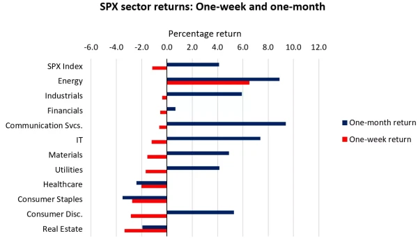 SPX sector returns: One-week and one-month