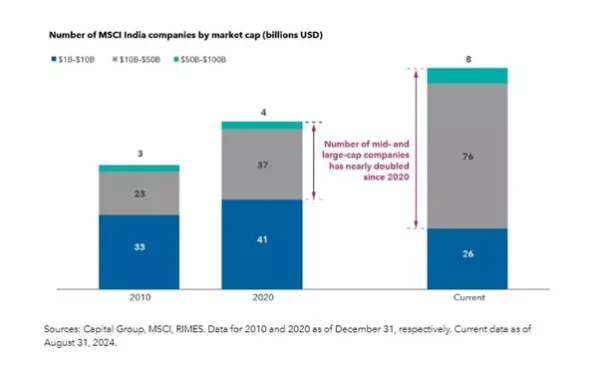 Number of MSCI India companies by market cap